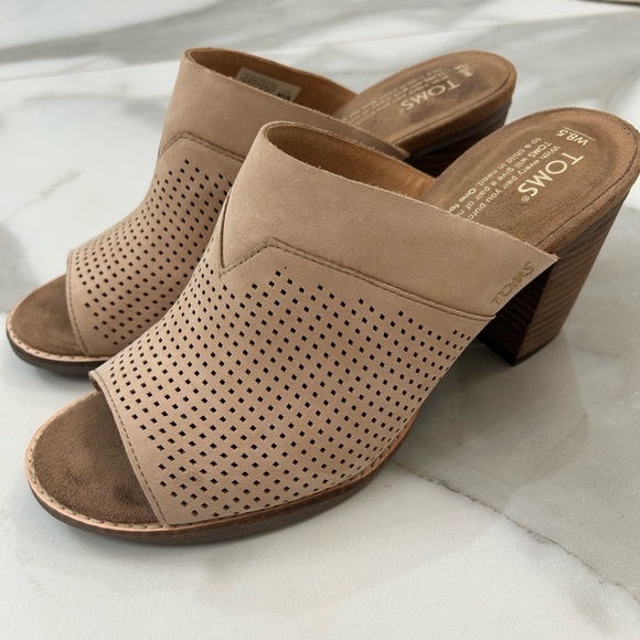 TOMS Beige Perforated Mules - Picture 1 of 6